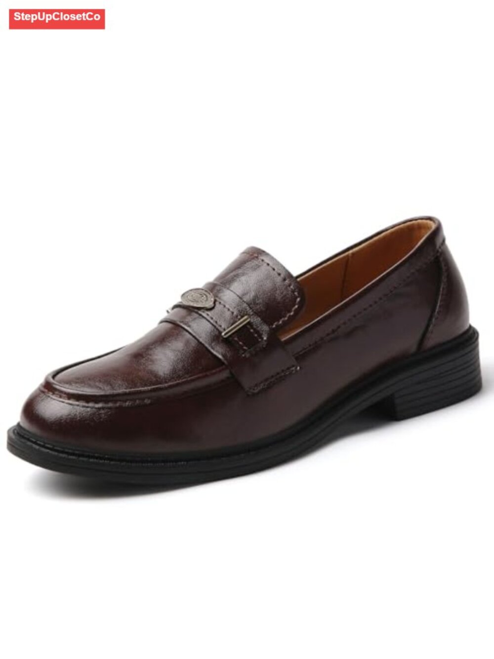 Women's Non Slip Faux Leather Penny Loafers Memory Foam Slip-On Work Flats